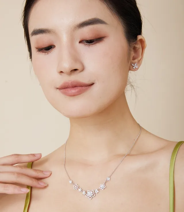 Floral Pavé Silver-Tone Necklace 3