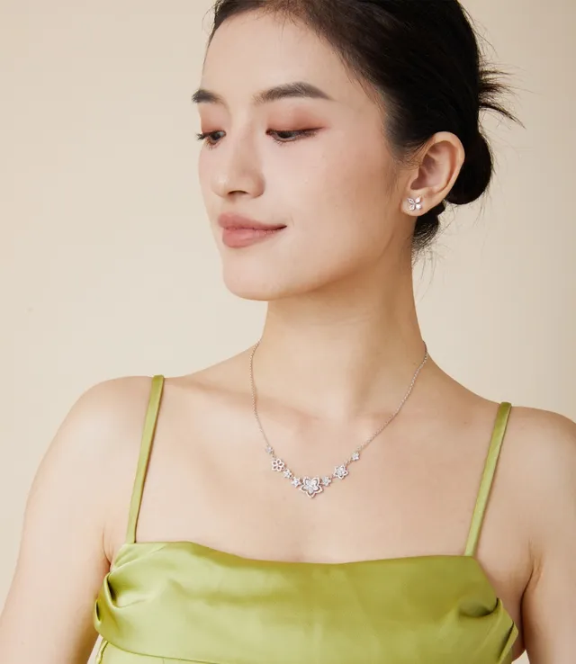 Floral Pavé Silver-Tone Necklace 5