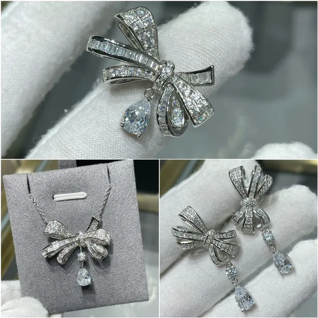 Flower-Shaped Pavé Crystal Five-Petal Silver-Toned Necklace 2