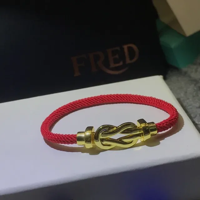 FRED Pulsera de cordón trenzado con cierre de nudo rojo y negro 5