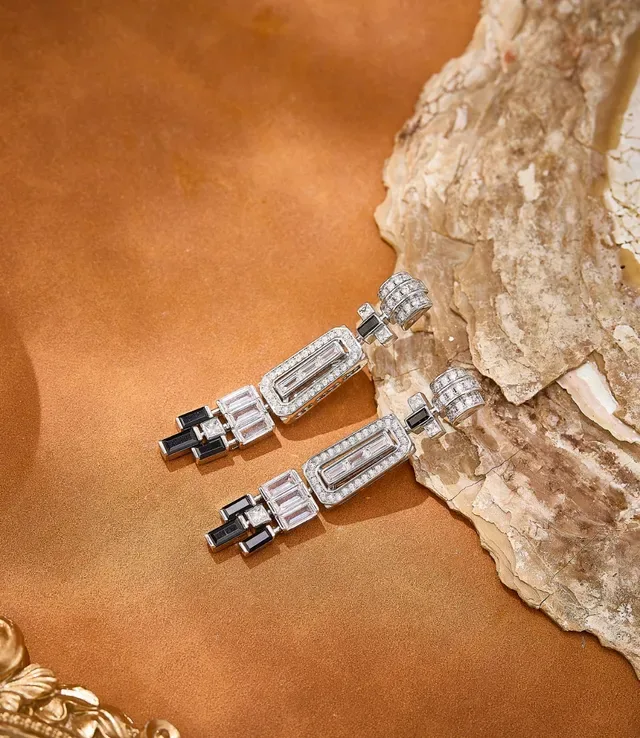 Geometric Baguette and Pavé Drop Earrings 2