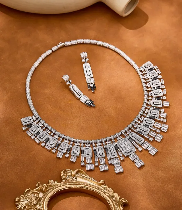 Geometric Baguette and Pavé Drop Earrings 5