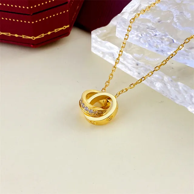 Gold and Silver Interlocking Ring Pendant Necklaces 6