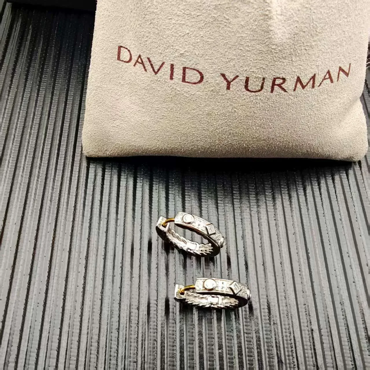 Gold and Silver Tone Pavé-Set Hinged Hoop Earrings 9