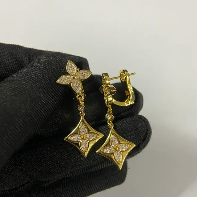 Gold and Silver Tone Quatrefoil Pavé Square Dangle Earrings 5