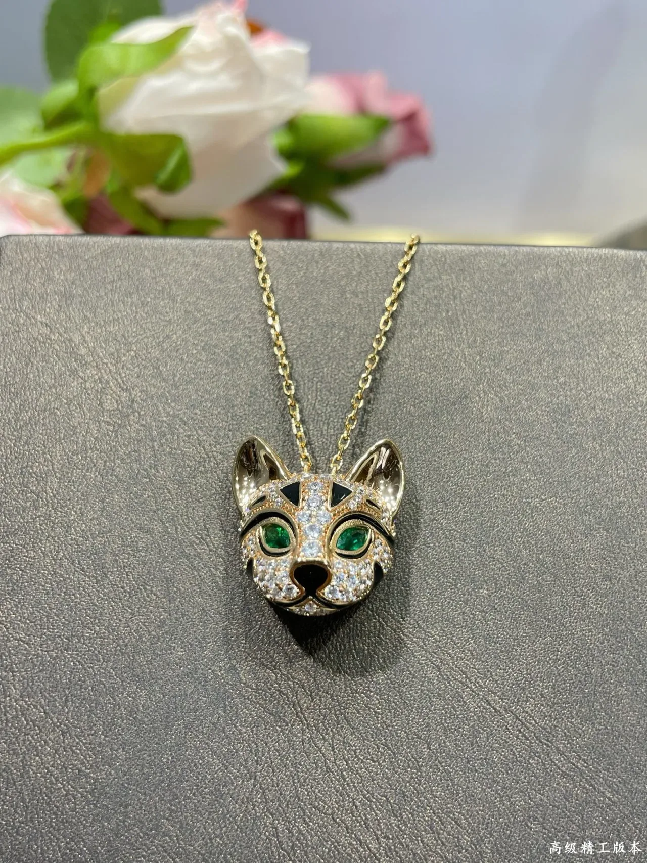 Gold Black Fox Head Pendant Pavé-Set Crystals Necklace 6