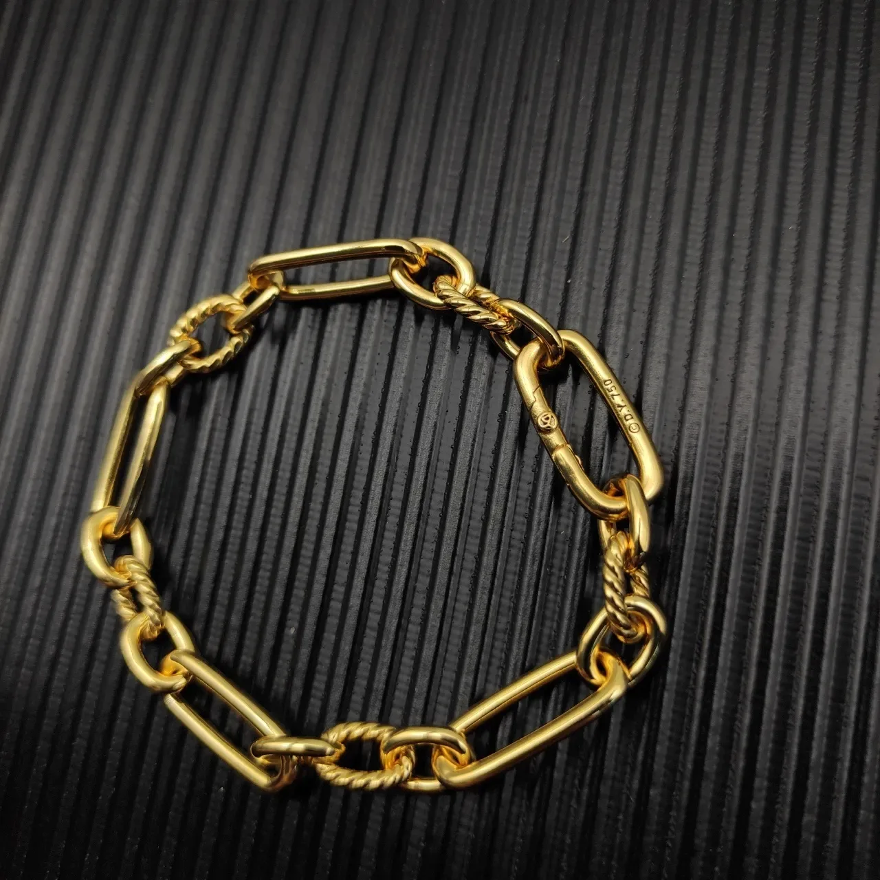 Gold Chunky Link Chain Alternating Smooth Oval And Twisted Rope Links Bracelet 5