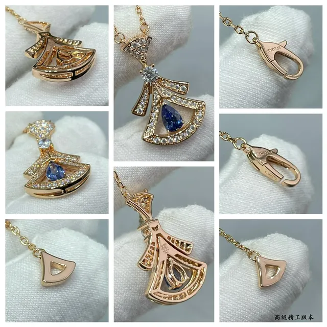 Gold Green Fan-Shaped Pendant Pear-Cut Central Gemstone Necklace 4