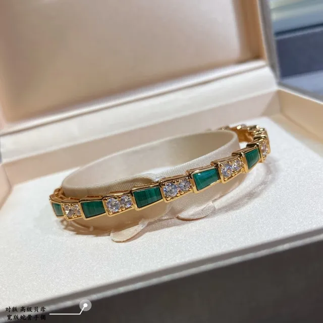 Gold Green Hinged Bangle Segmented Geometric Bracelet 4
