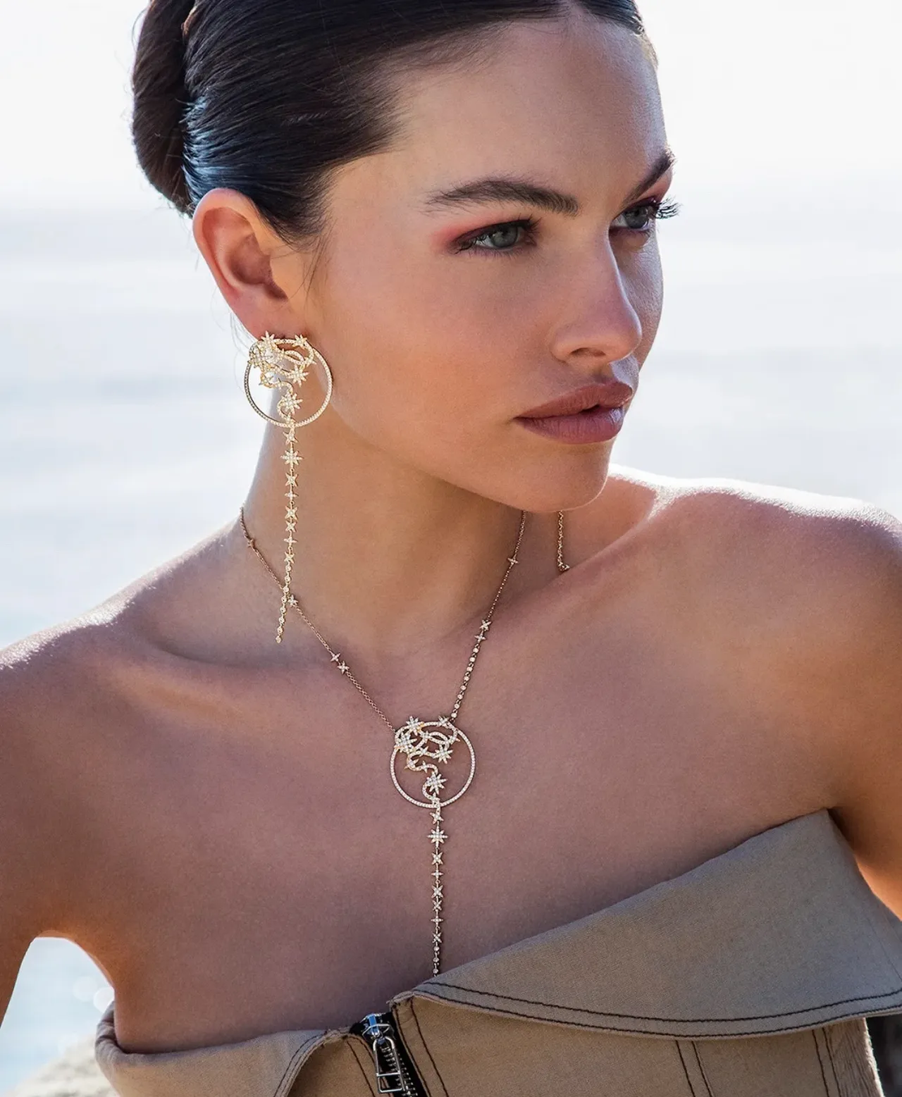 Gold Pavé Star Hoop Dangling Earrings 2