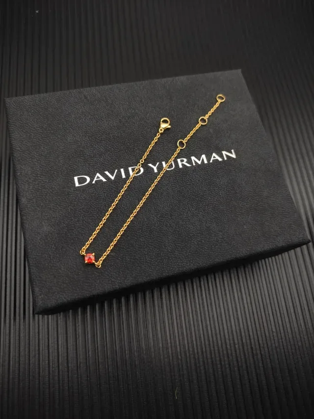 Gold Red Rope Chain Single Gemstone Bracelet 4
