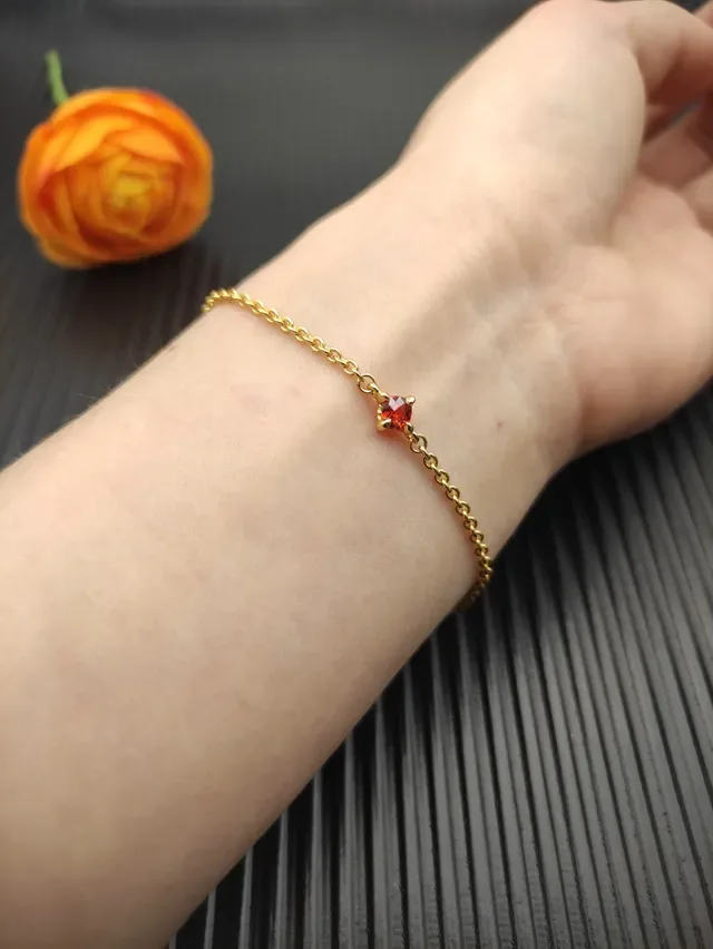 Gold Red Rope Chain Single Gemstone Bracelet 7