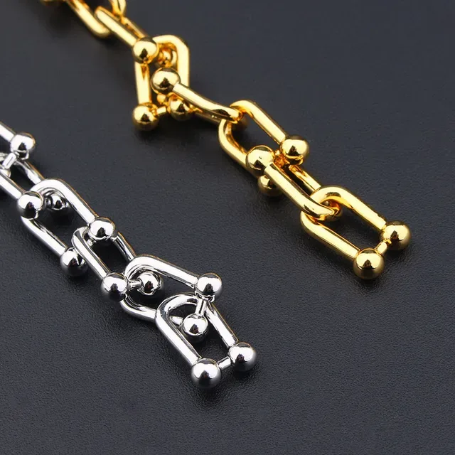 Gold Silver Chain Link Pavé Rectangular Centerpiece Bracelet 8