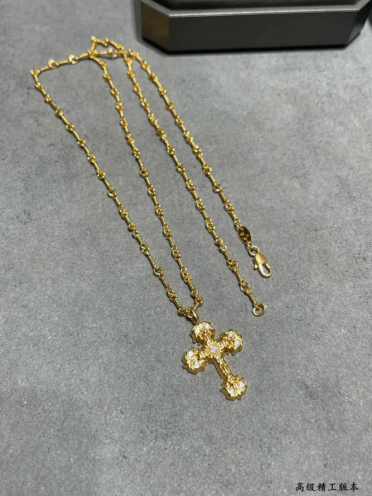 Gold Silver Cross-Shaped Pendant Faceted Crystal Embellishment Necklace 5