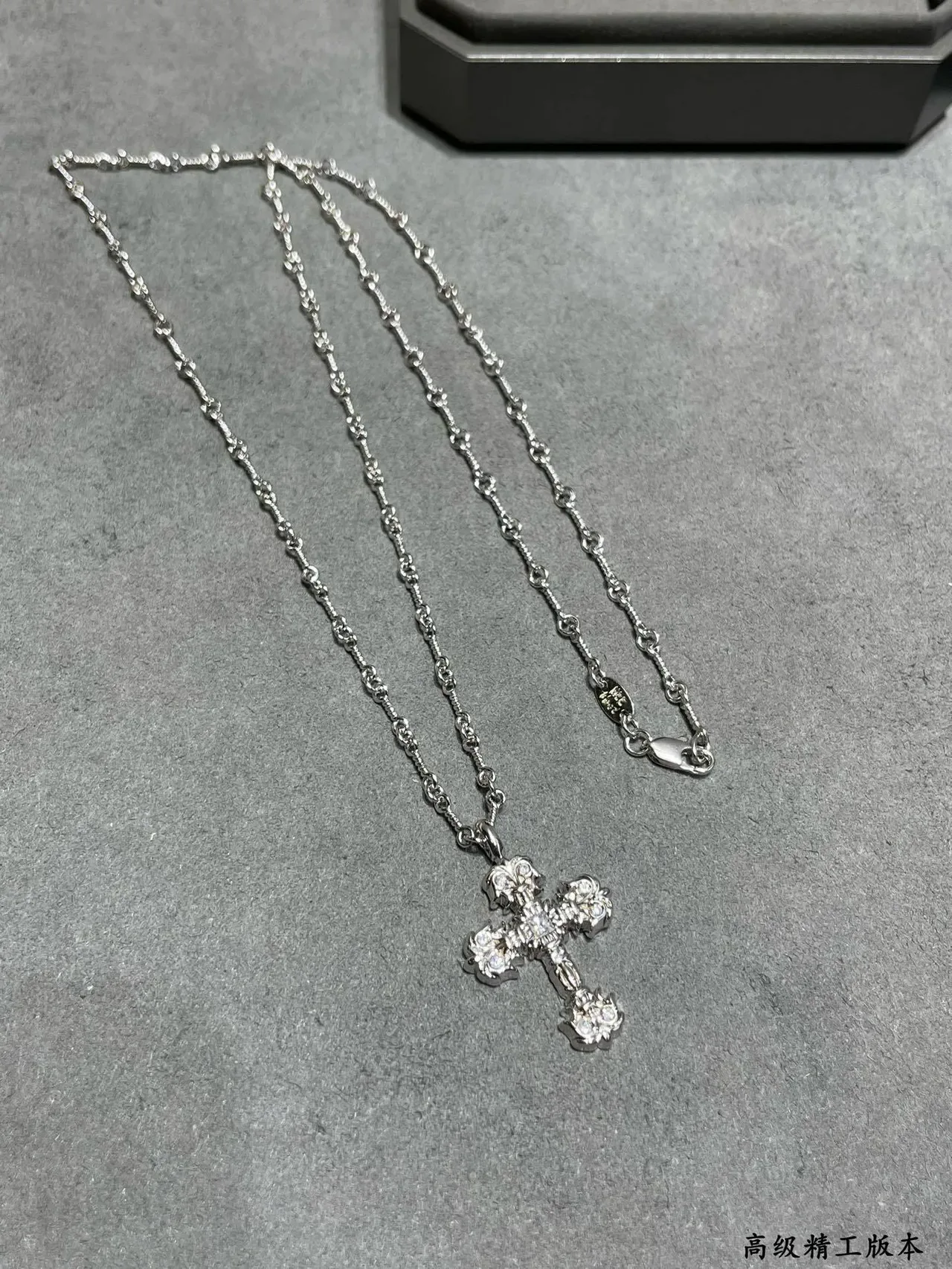 Gold Silver Cross-Shaped Pendant Faceted Crystal Embellishment Necklace 6