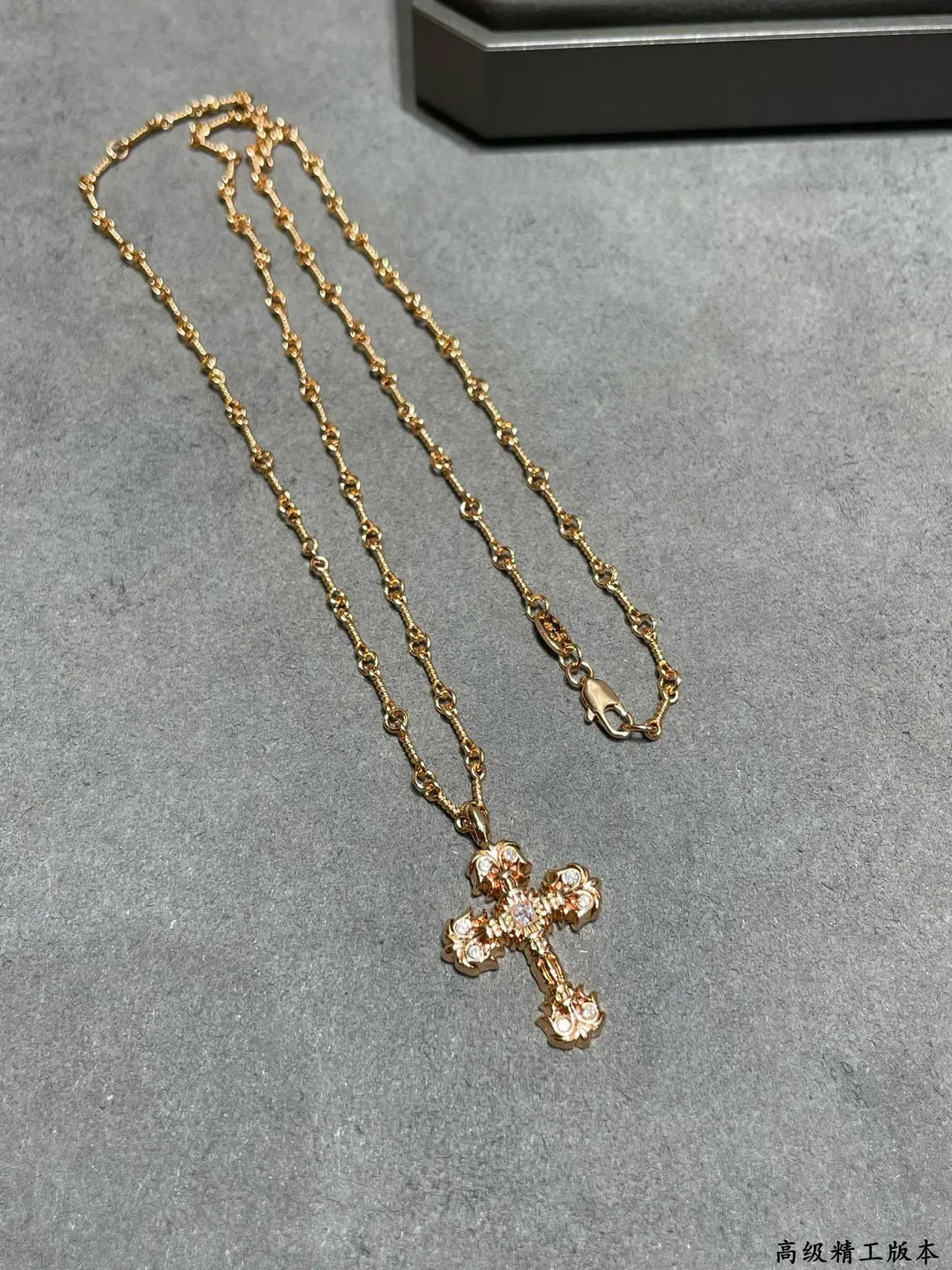 Gold Silver Cross-Shaped Pendant Faceted Crystal Embellishment Necklace 7