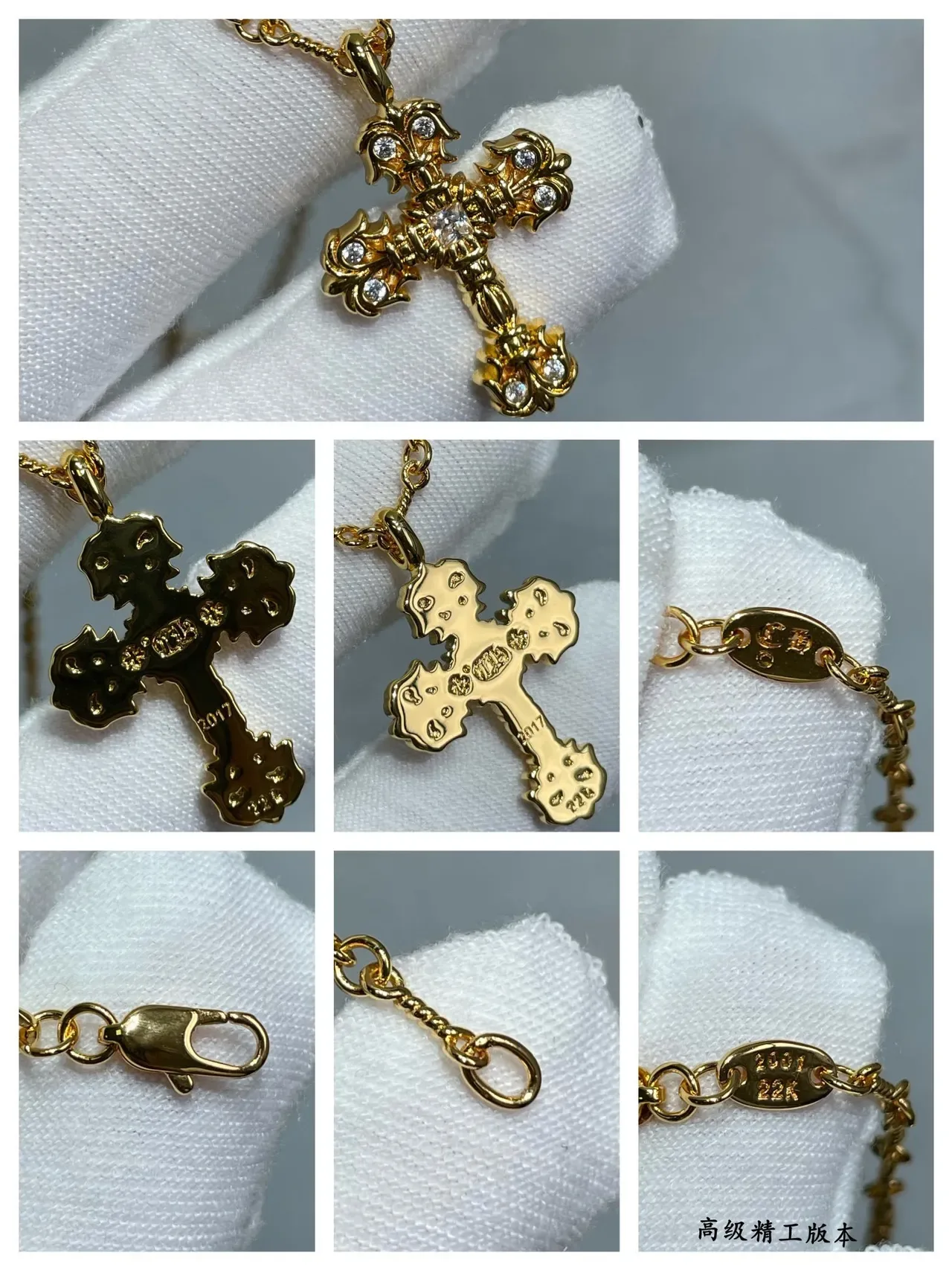 Gold Silver Cross-Shaped Pendant Faceted Crystal Embellishment Necklace 8