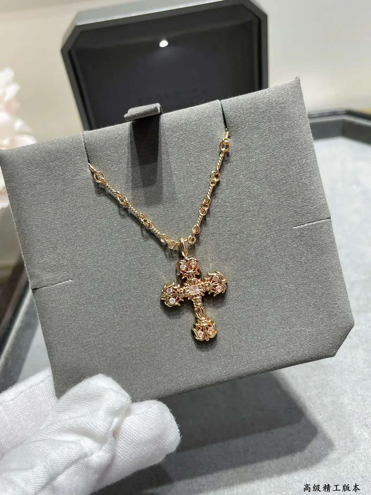 Gold Silver Cross-Shaped Pendant Faceted Crystal Embellishment Necklace 9