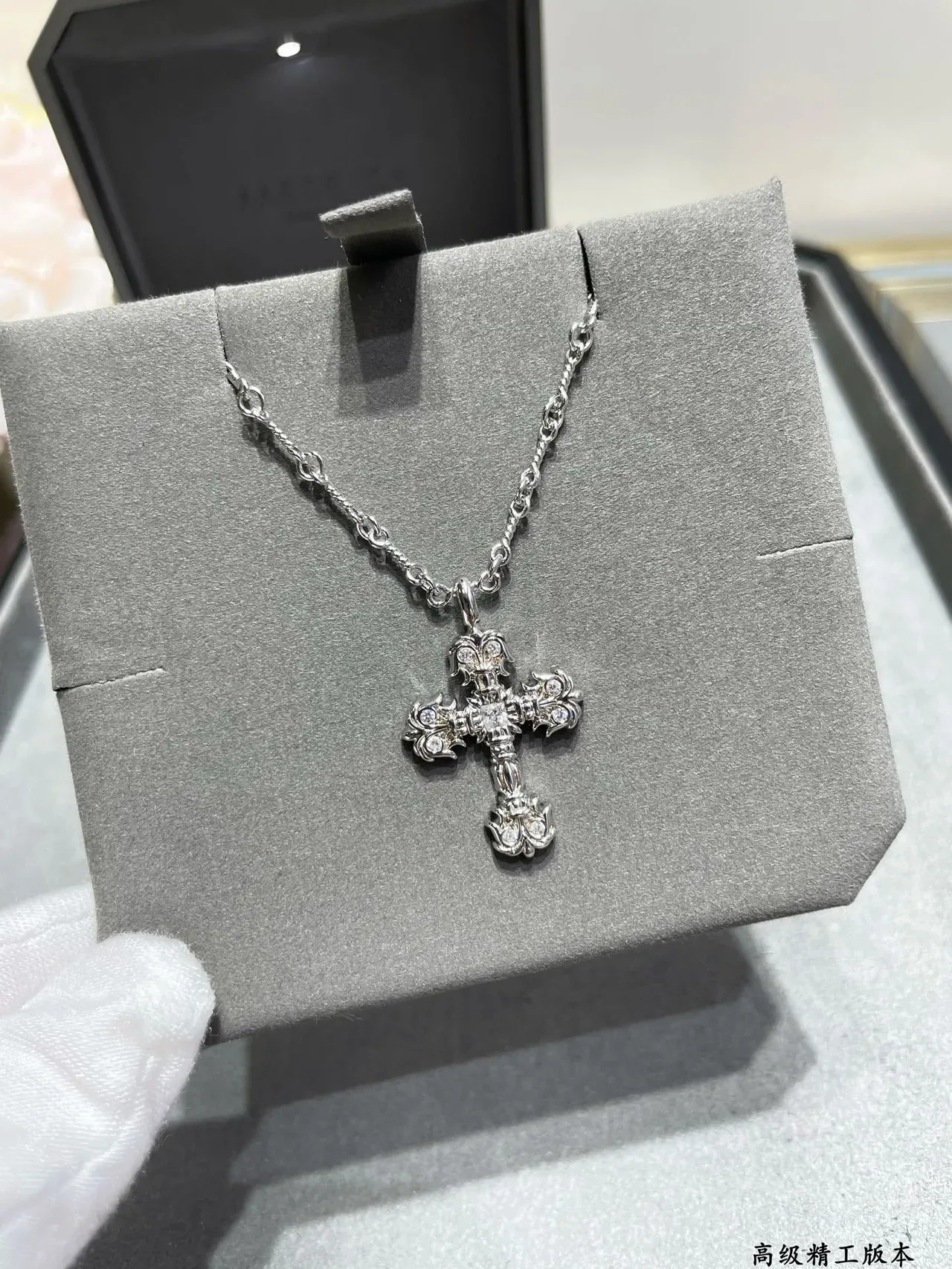 Gold Silver Cross-Shaped Pendant Faceted Crystal Embellishment Necklace 10