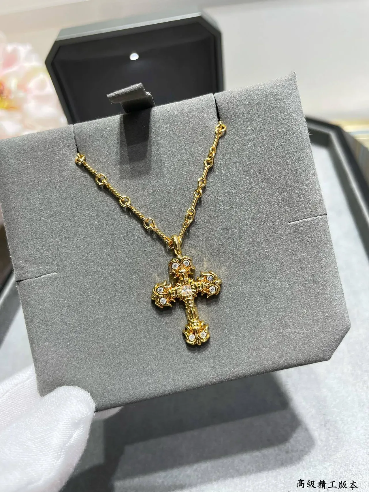Gold Silver Cross-Shaped Pendant Faceted Crystal Embellishment Necklace 11