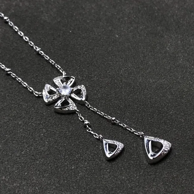 Gold Silver Floral Pendant Dangling Triangular Drops Necklace 3