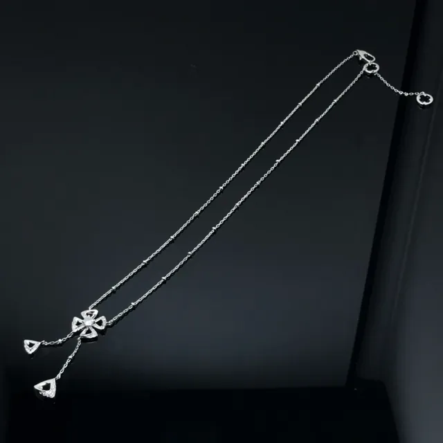 Gold Silver Floral Pendant Dangling Triangular Drops Necklace 5