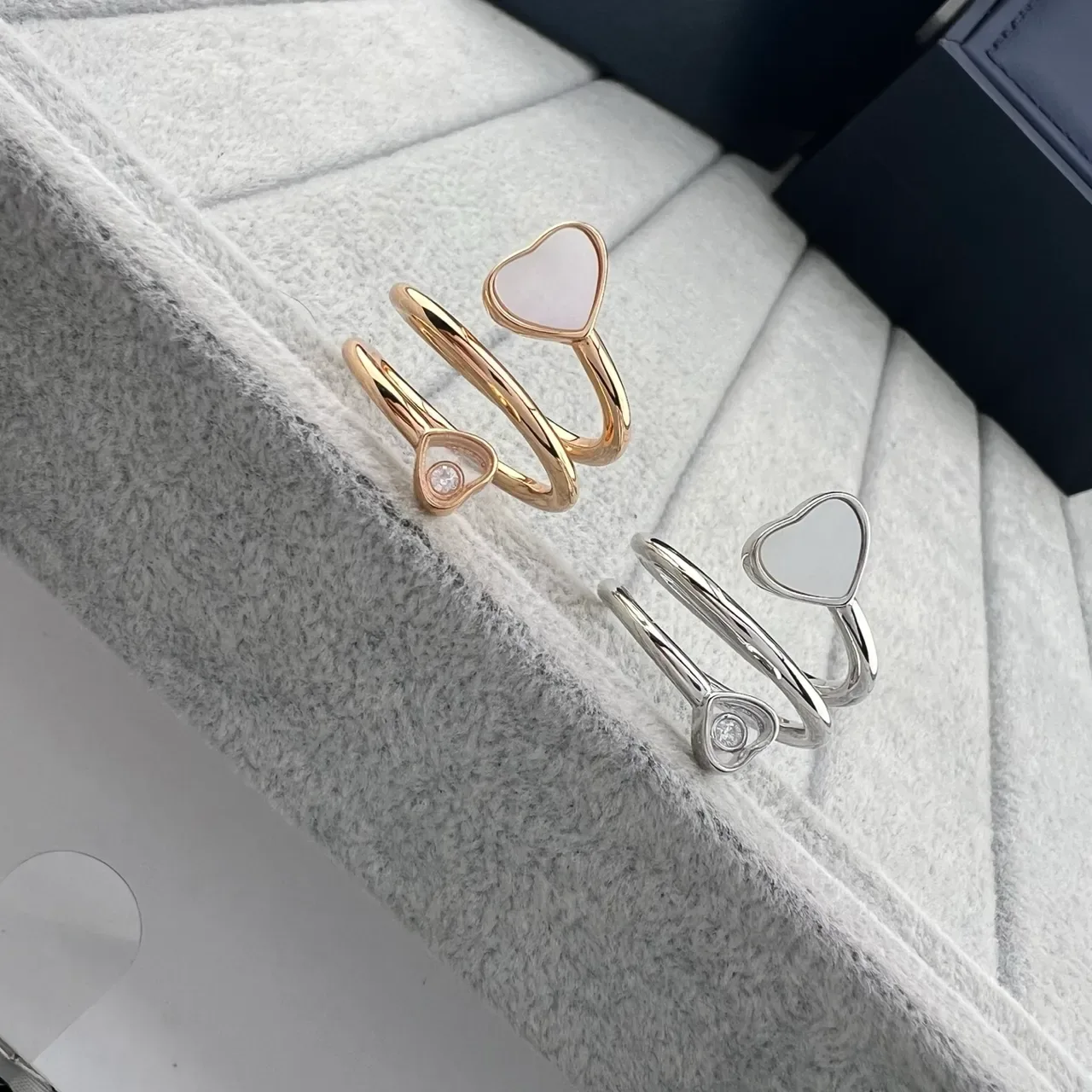 Gold Silver Heart-Shaped Enamel Inlay Double-Band Open Ring 4