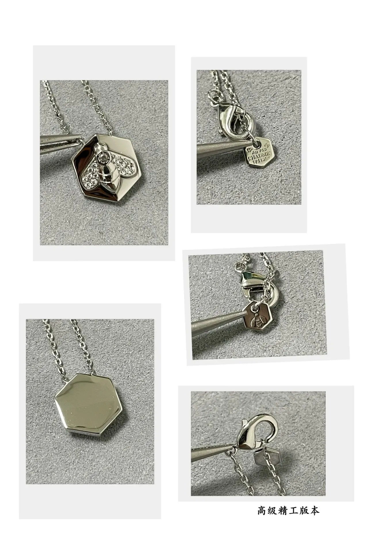 Gold Silver Hexagonal Pendant Bee Motif Necklace 5