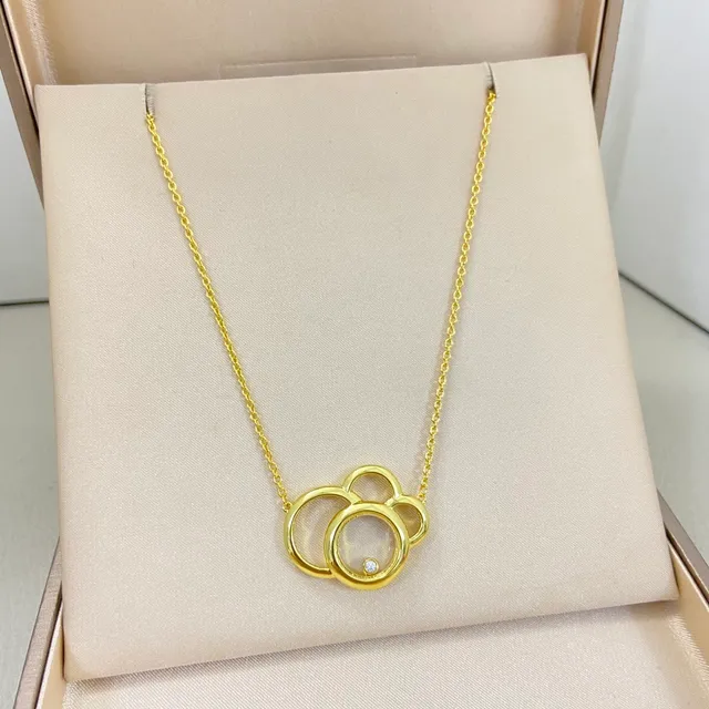 Gold Silver Interlocking Triple-Circle Pendant Floating Crystal Center Necklace 2
