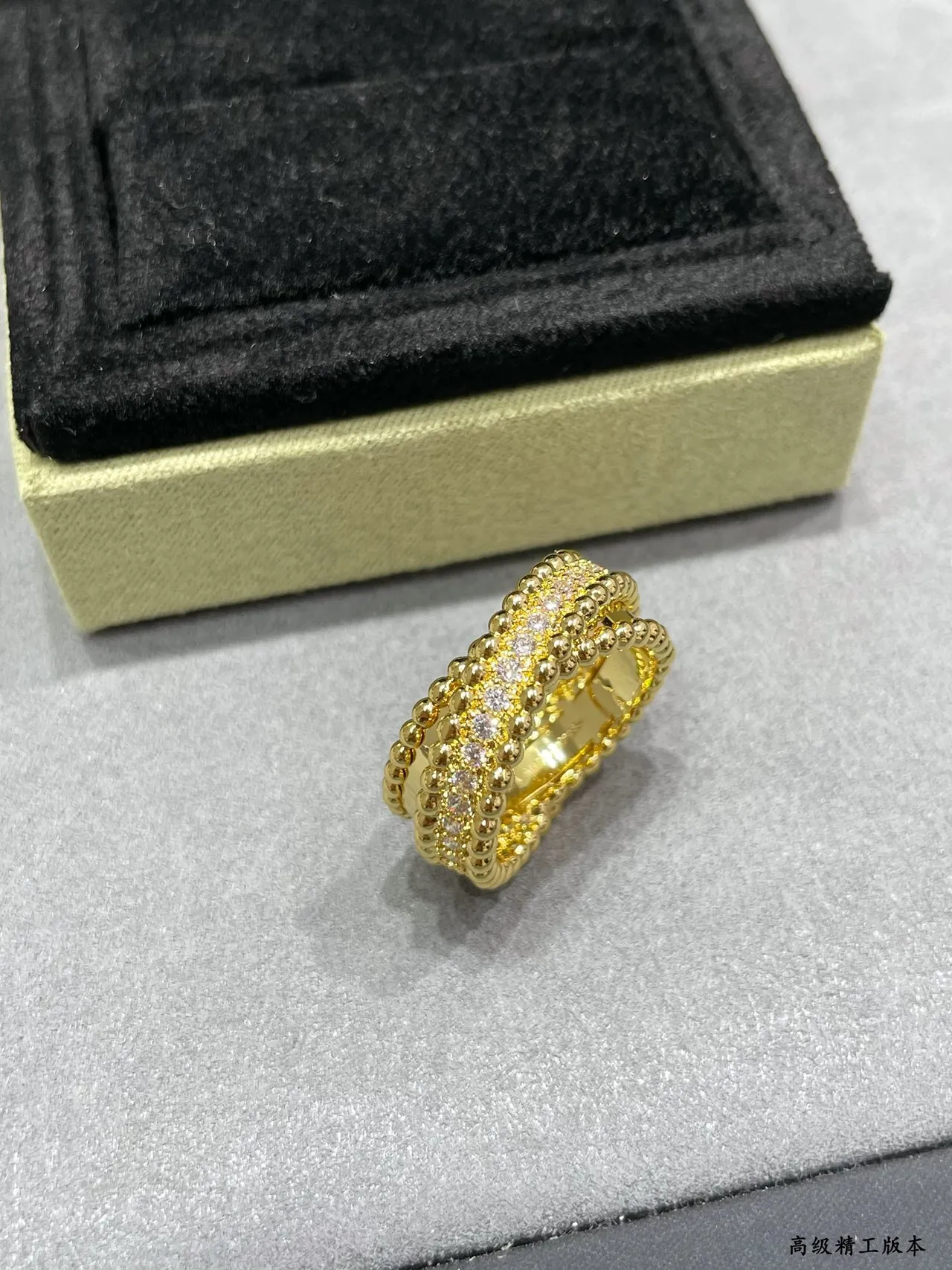 Gold Silver Multi-Row Beaded Band Pavé-Set Stones Ring 8