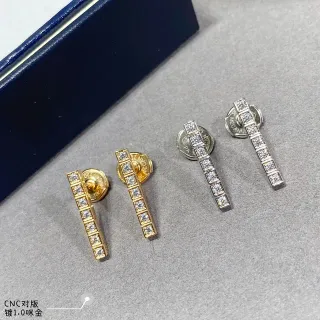 Aretes de oro y plata con barra vertical pavé-set de piedras cuadradas