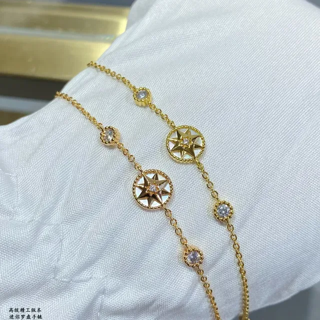 金色罗盘玫瑰搪瓷和水晶链条手链 8