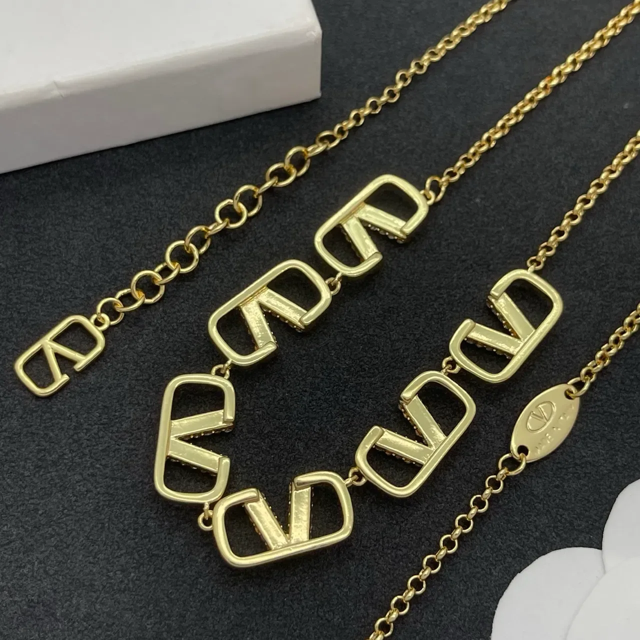 Gold-Tone Crystal Rectangular Link Chain Necklace 3