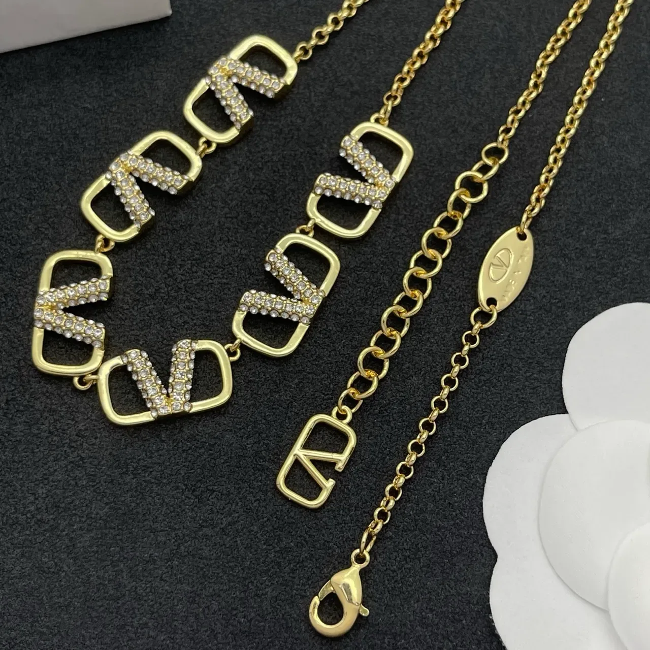 Gold-Tone Crystal Rectangular Link Chain Necklace 5