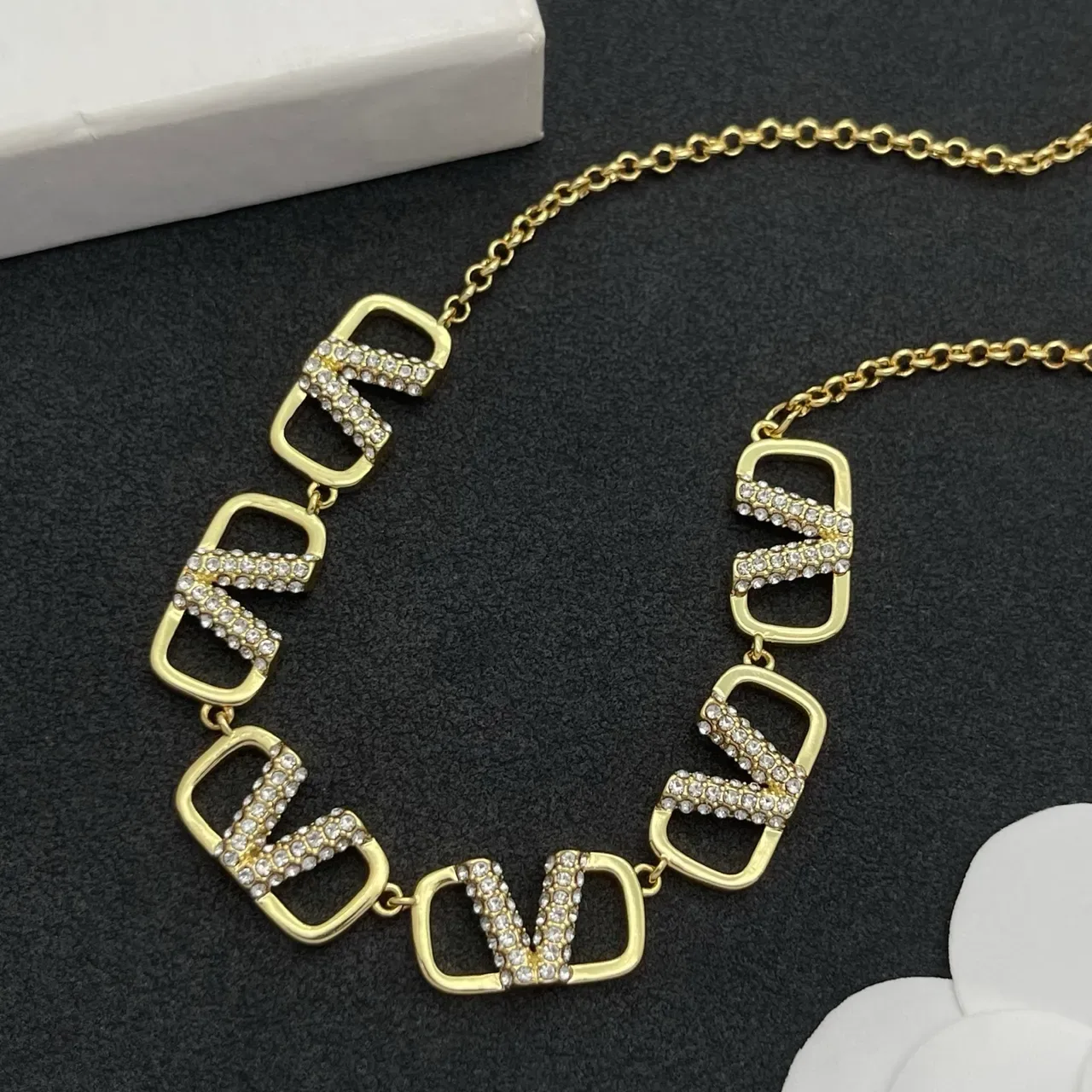 Gold-Tone Crystal Rectangular Link Chain Necklace 6