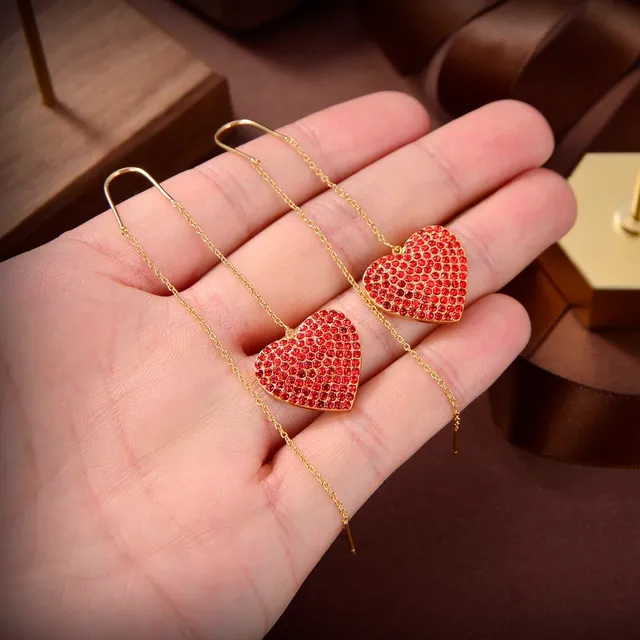 Gold-Tone Engraved Heart Chain Drop Earrings 2