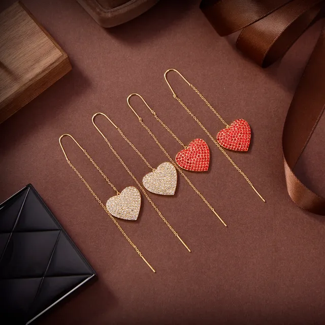 Gold-Tone Engraved Heart Chain Drop Earrings 4