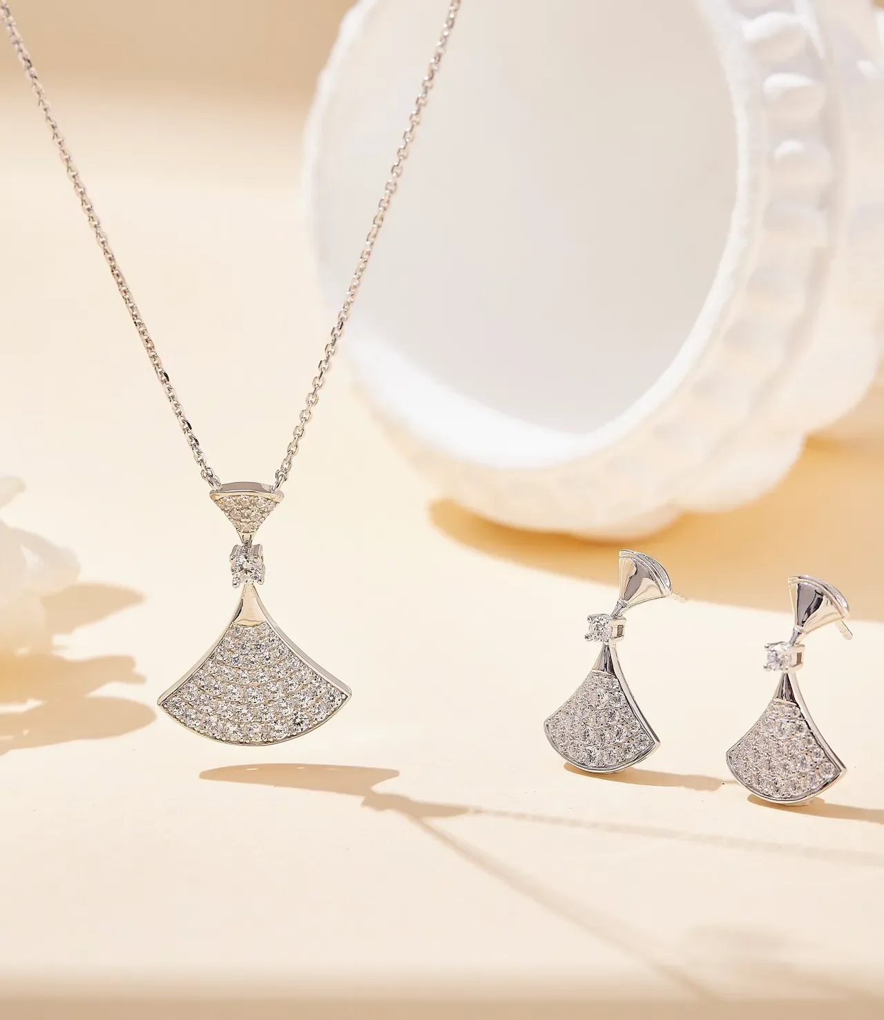 Gold-Tone Fan-Shaped Pavé Crystal Pendant Necklace 3