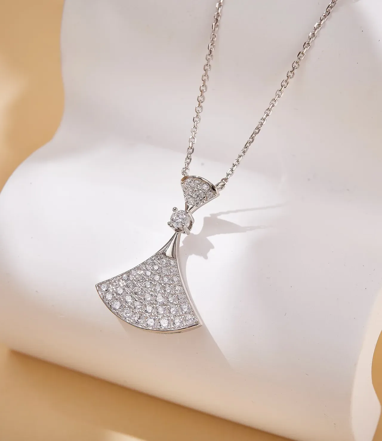 Gold-Tone Fan-Shaped Pavé Crystal Pendant Necklace 7