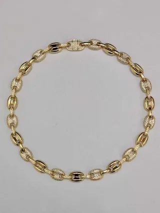 Gold-Tone Fully Pave-Set Chunky Curb Link Necklace 13