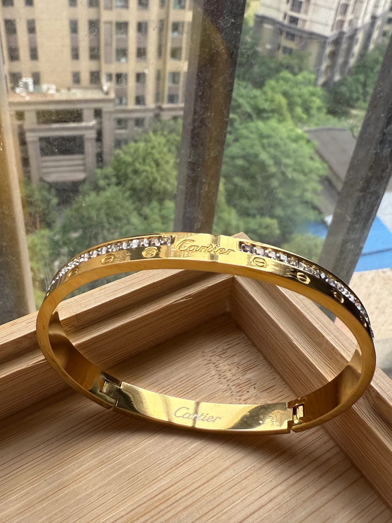 Gold-Tone Pavé Crystal Hinged Bangle Bracelet 23