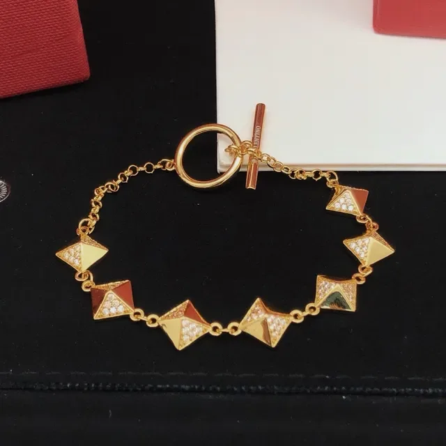 Gold-Tone Pavé Pyramid Charm Toggle Clasp Bracelet 2