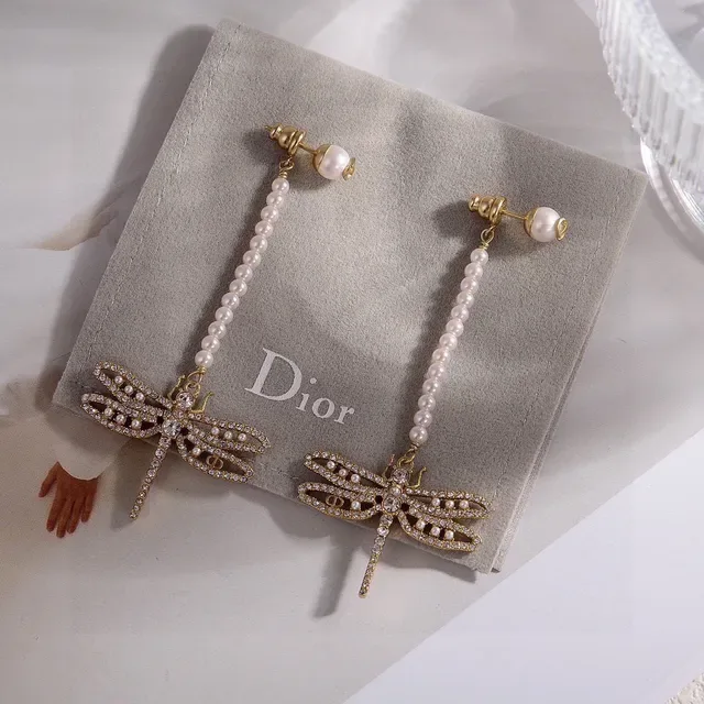 Gold-Tone Pearl Strand Crystal Dragonfly Dangling Earrings 5