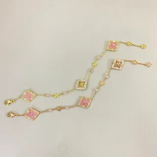 سوار سلاسل زهورية مينا وردية ذهبية