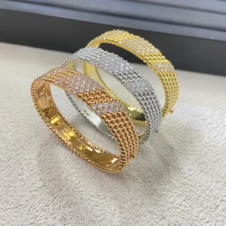 金色、银色和玫瑰金色 Pavé 水晶 串珠 铰链 手镯