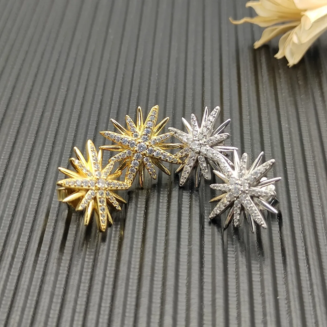 Gold-Tone Starburst Pavé-Set Stud Earrings 3
