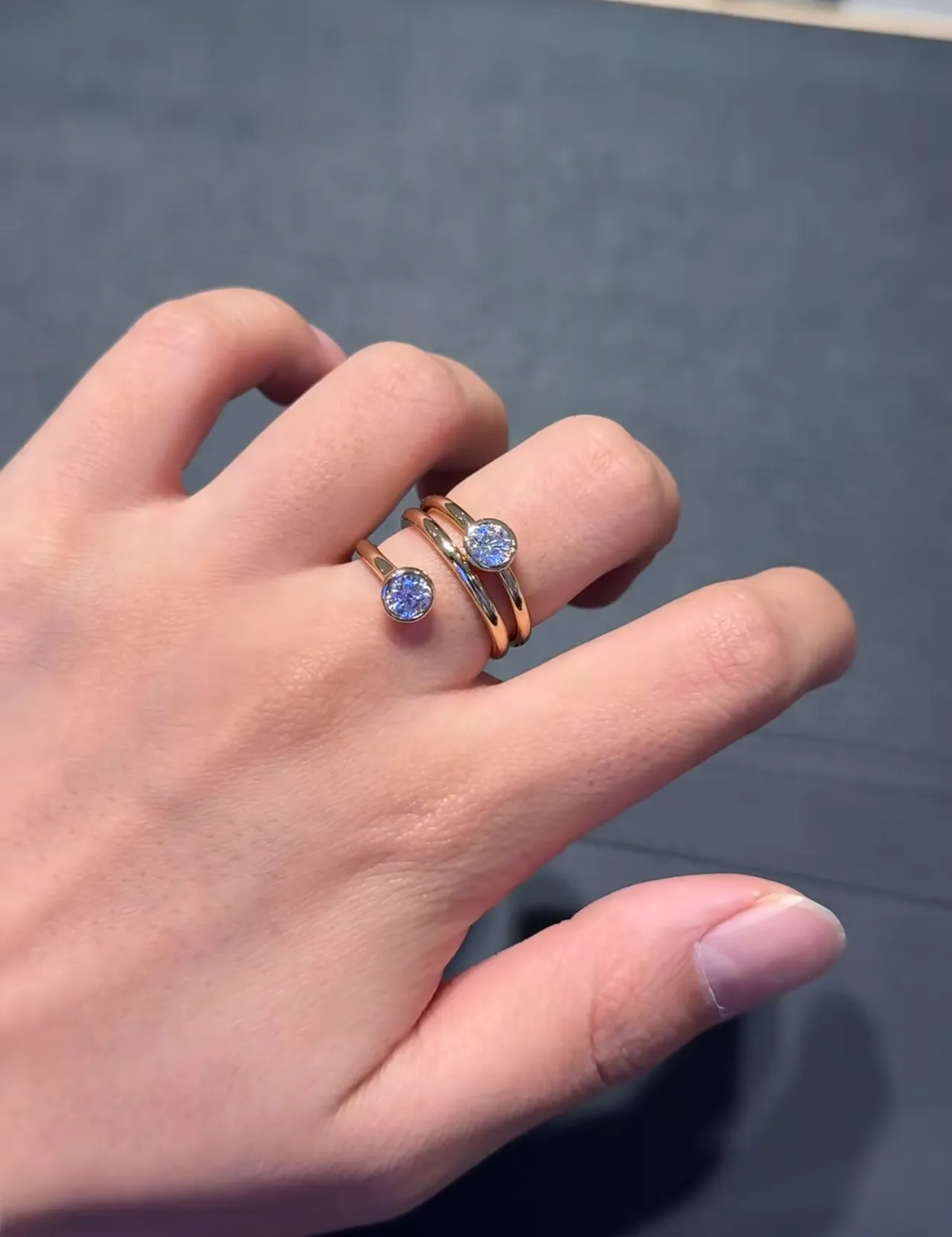 Gold-Toned Double-Band Solitaire Ring 2