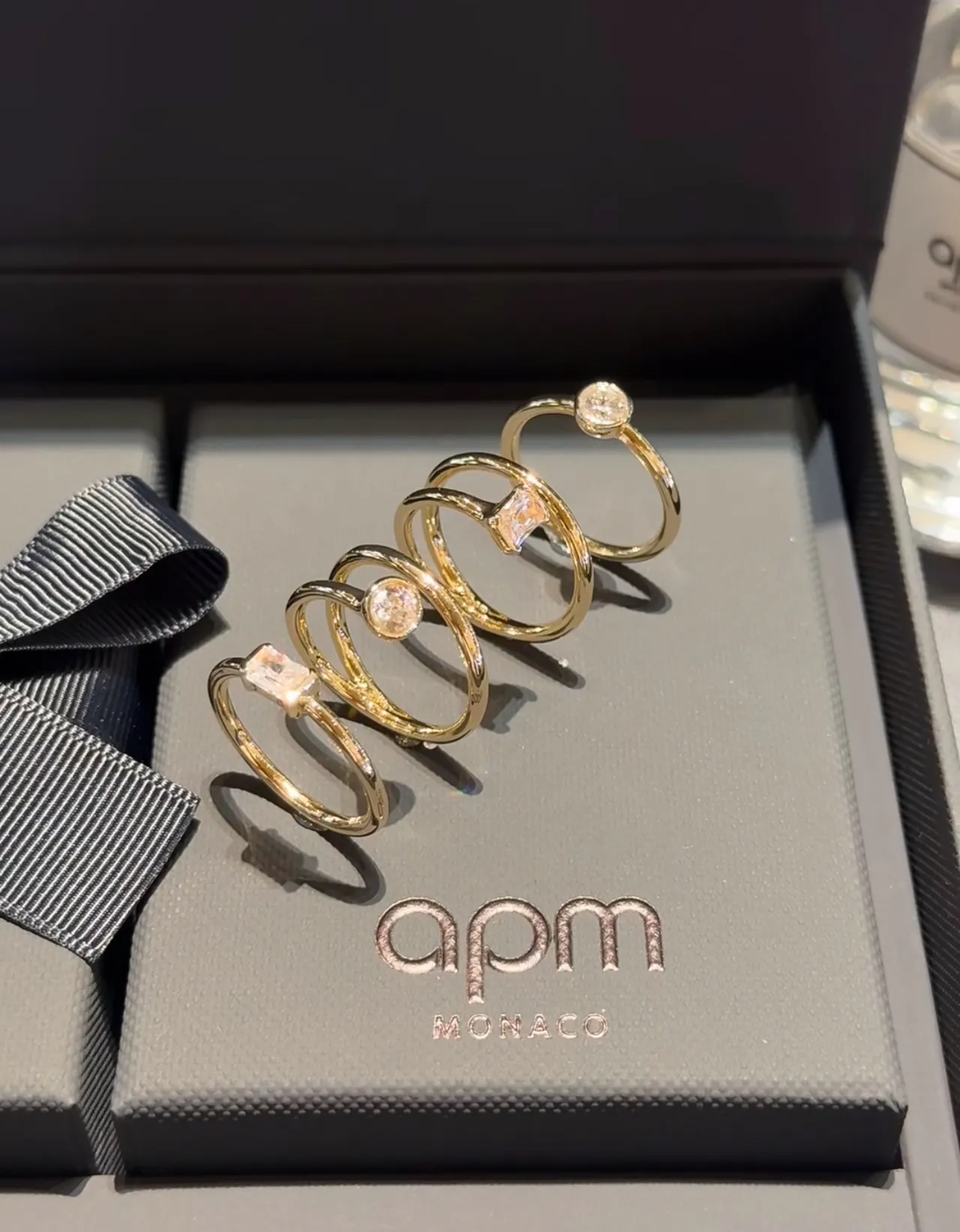 Gold-Toned Double-Band Solitaire Ring 6