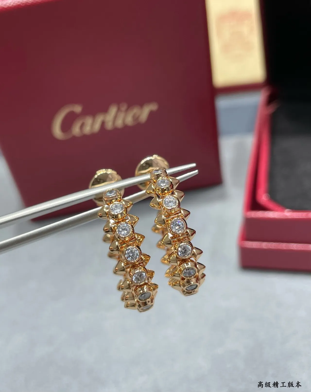 Gold Transparent Spiked Hoop Double-Row Earrings 7