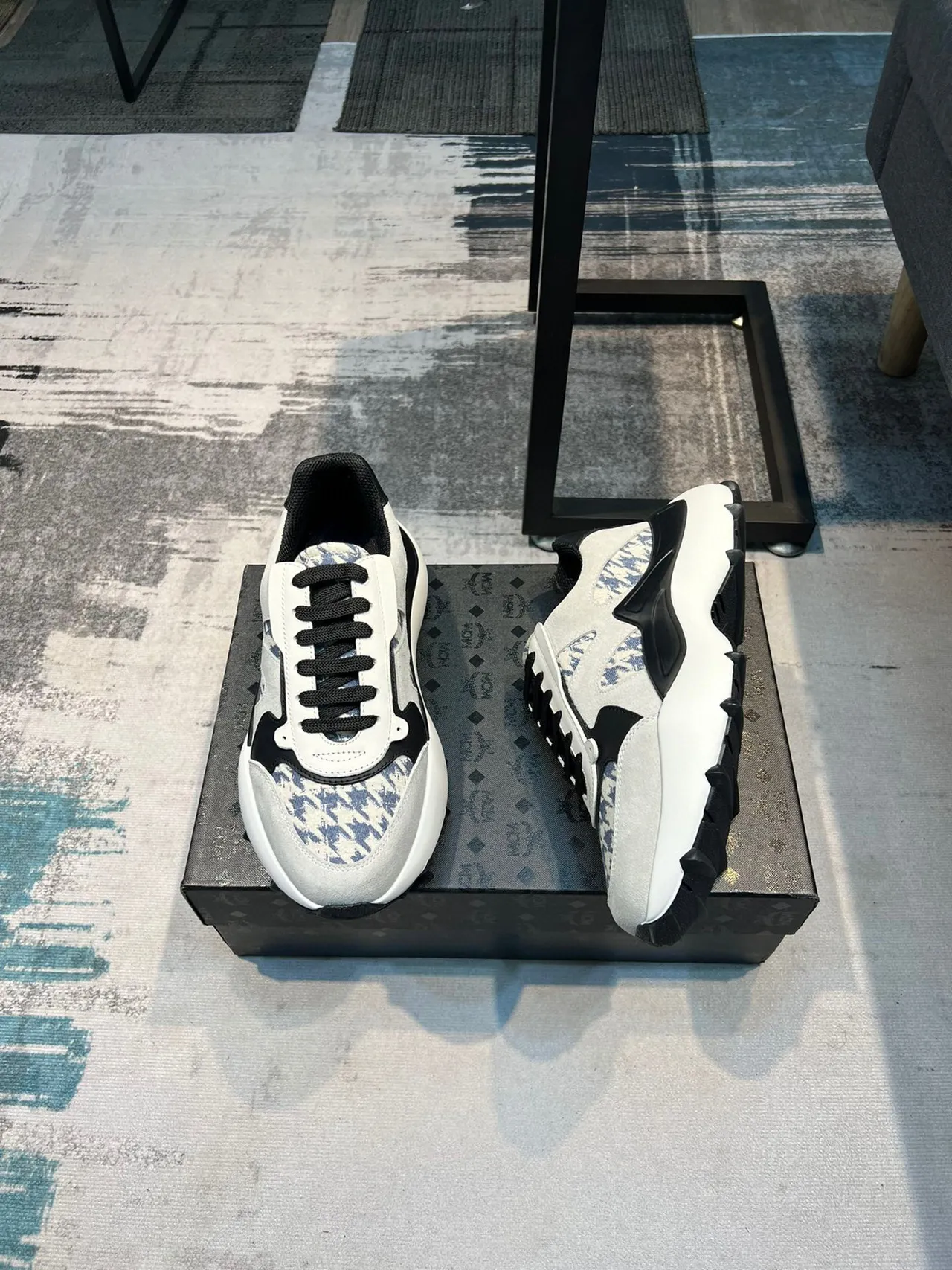 Gray and Blue Printed Panel Chunky Lifestyle Sneaker 4